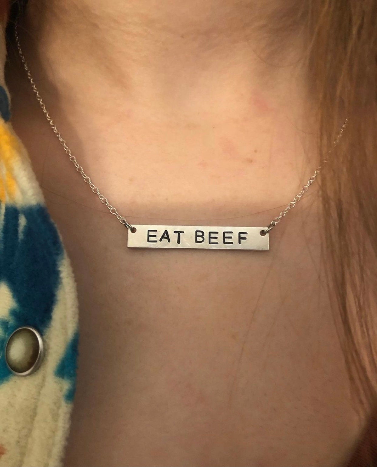 EAT BEEF bar necklace