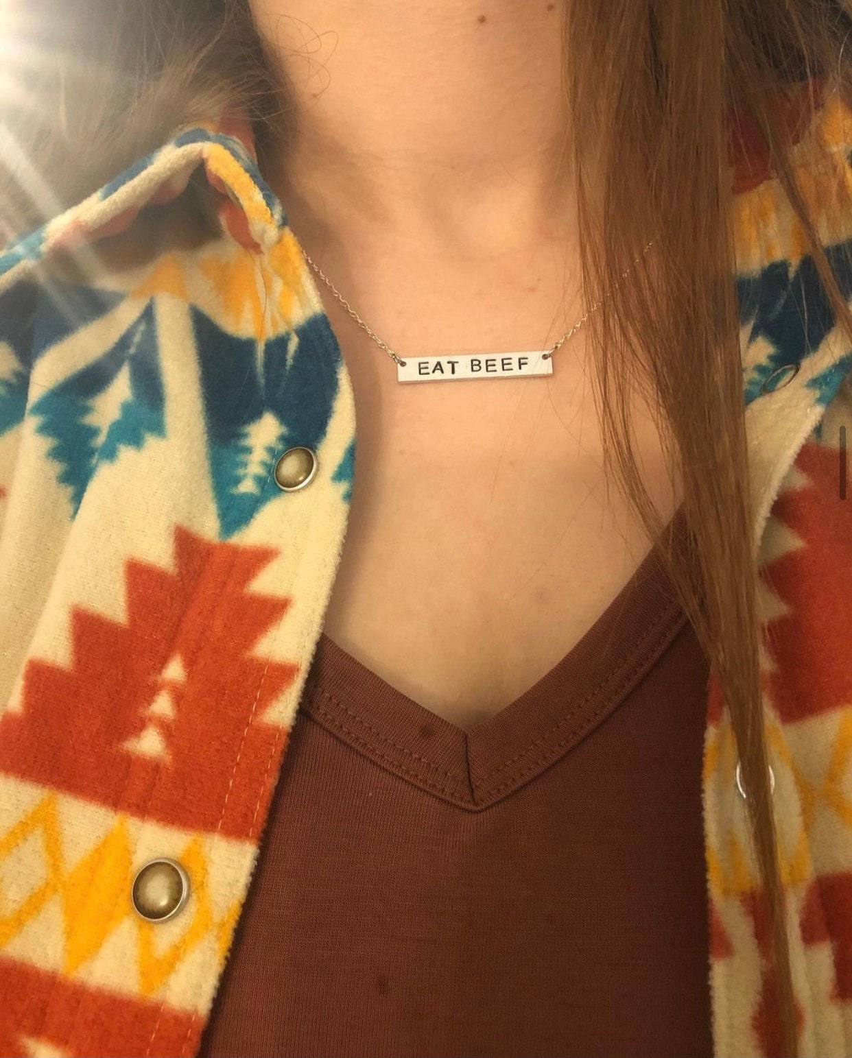 EAT BEEF bar necklace